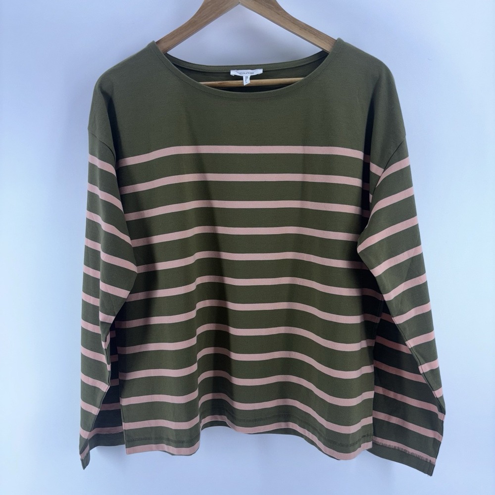 Maurices Women L Round Neck Long Sleeve Top Cotton Stripes Timeless Classic Chic